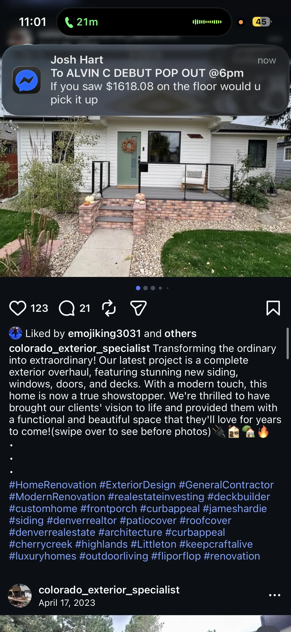 New composite deck with metal railings, brick steps, and modern front porch on residential home